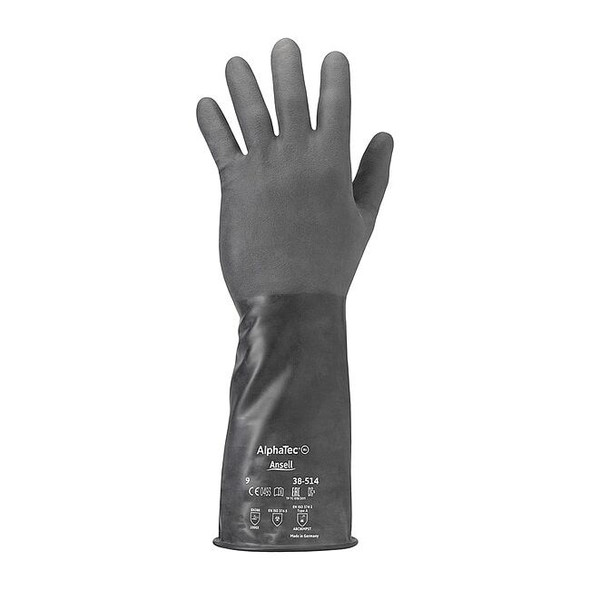 AlphaTec Chemical Resistant Gloves, Butyl, 14 in L, 14 mil, Black, 9, 1 PR