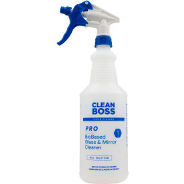 CleanBoss Pro BioBased Glass & Mirror Cleaner Concentrate 32 oz. Bottle 6/Case