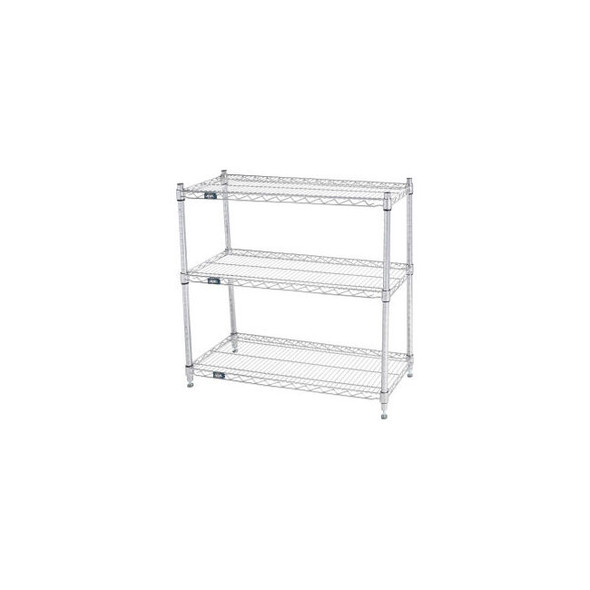 Nexel 3 Shelf Stainless Steel Wire Shelving Unit Starter 36""W x 14""D x 34""H
