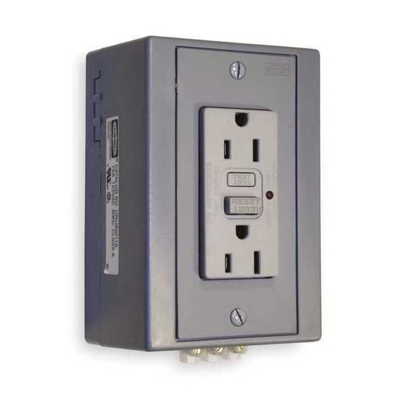 GFCI Receptacle, 15A, 125VAC, 5-15R, Gray