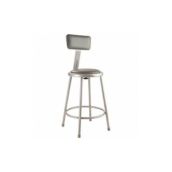 National Public Seating Round Stool with Backrest, Height 24"Gray 6424B
