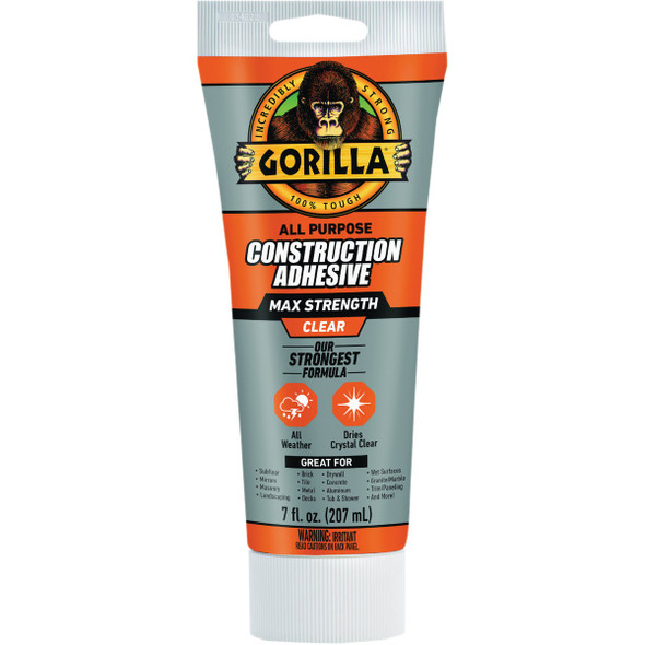 Gorilla 7 Oz. Max Strength Clear Construction Adhesive 115106
