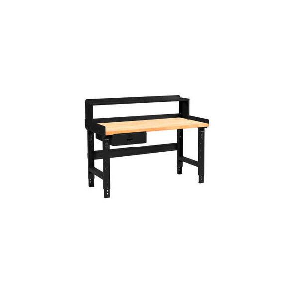 Global Industrial 48 x 30 Adj Height Workbench w/Drawer&Riser Black-Birch Square