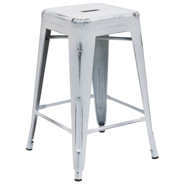 Flash Furniture Distressed White Metal Stool ET-BT3503-24-WH-GG Flash Furniture Distressed White Metal Stool ET-BT3503-24-WH-GG