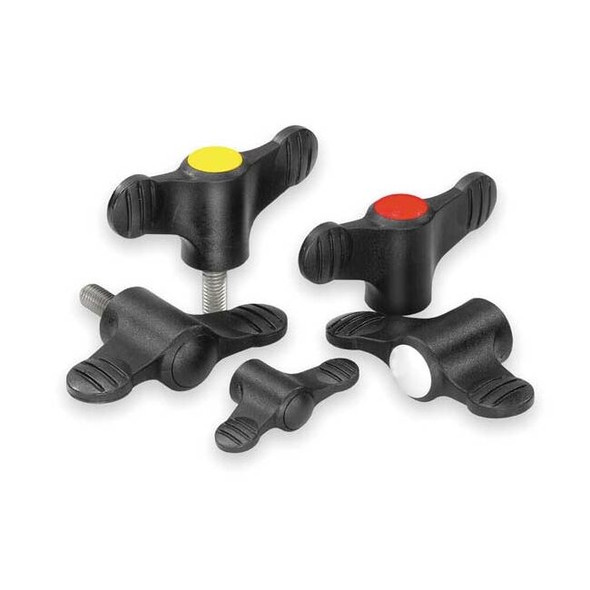 Wing Grip, Mini, D=10-32 A=28, Form: K, Plastic Black, Comp: Brass