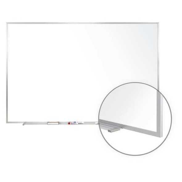 Dry Erase Board, Porcelain, 48 1/2 in, 96 1/2 in, Aluminum Frame, White, Matte