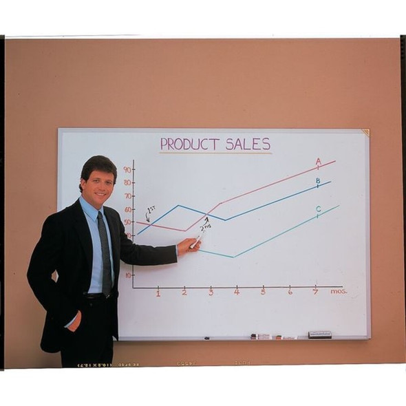 Dry Erase Board, Porcelain, 48 1-2 in, 96 1-2 in, Aluminum Frame, White, Matte  M1-48-4