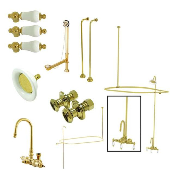 Clawfoot Tub Faucet Packages, Polished Brass, Tub Wall Mount