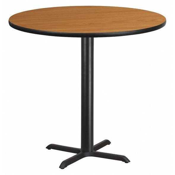 Round Natural Laminate Table, 42" W, 42" L, 43.125" H, Laminate Top, Wood Grain