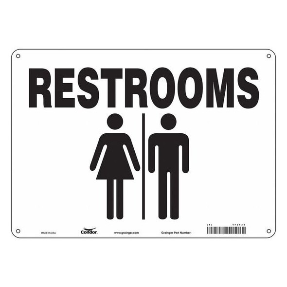 RESTROOMS, 14 in W x 10 in H, Horizontal Rectangle, Polyethylene, 473Y38