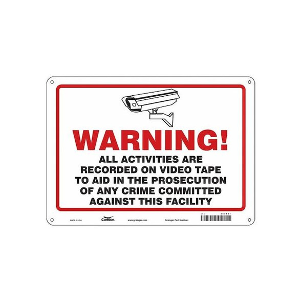 Security Sign, 10 in H, 14 in W, Aluminum, Horizontal Rectangle, English, 453R61