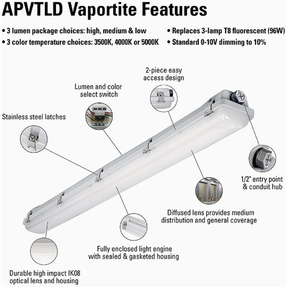 Metalux 4' Slctbl Vprtite Light 4APVTLD-SL3C3 559824