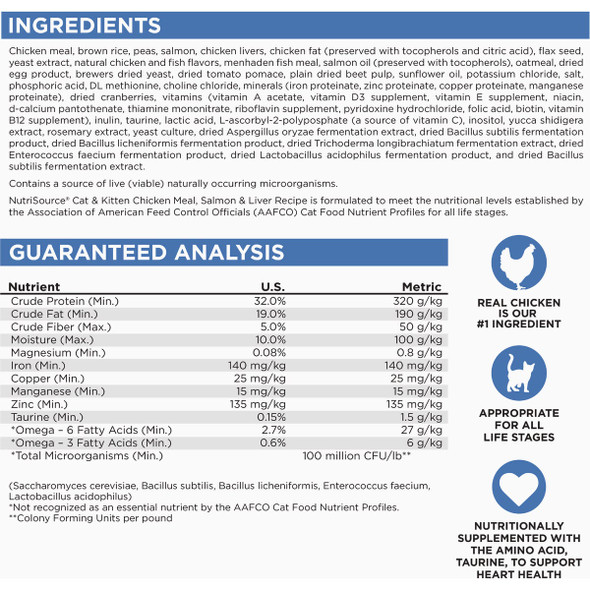 NutriSource 12 Lb. Chicken Meal, Salmon, & Liver Dry Cat & Kitten Food