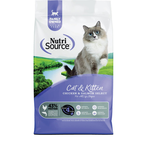 NutriSource 12 Lb. Chicken & Salmon Grain Free Dry Cat & Kitten Food 30051