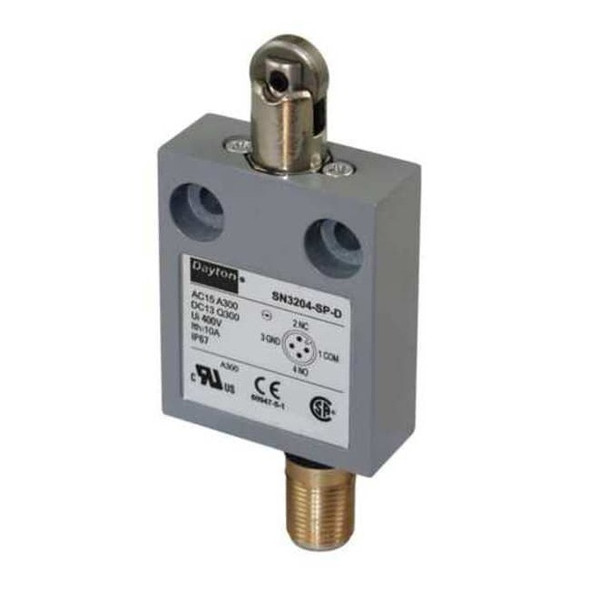 Limit Switch, Plunger, Roller, SPDT, 10A at 300V AC, Actuator Location: Top