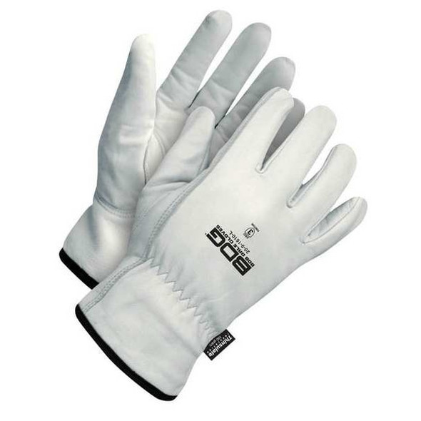 Leather Drivers Gloves, Goatskin Palm, Shirred Slip-On, White / White, 1 PR