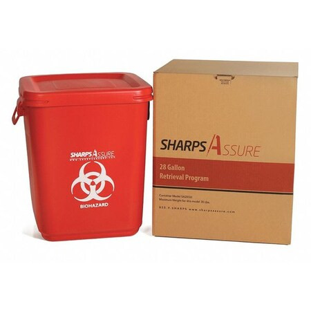 Sharps Assure Sharps Container,1-1/4 gal.,Red,Snap Lid SA28GU
