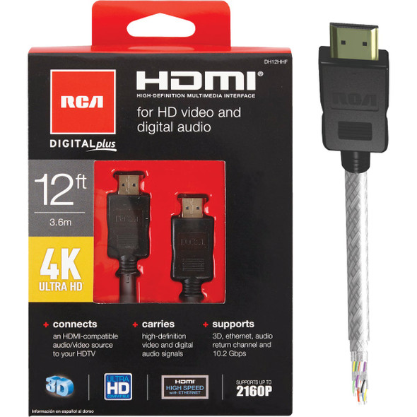 RCA 12 Ft. White 4K Ultra HD Digital Plus HDMI Cable DH12HHE