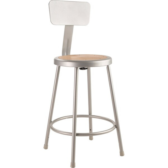 National Public Seating Round Stool with Backrest, Height 24"Gray 6224B