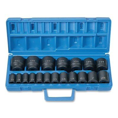 Impact Socket Set, 1/2 in Drive, SAE, 6-point, 3/8 in to 1-1/2 in, 19-Pc STD Length Master