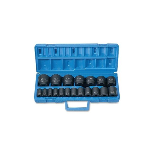 Impact Socket Set, 1/2 in Drive, SAE, 6-point, 3/8 in to 1-1/2 in, 19-Pc STD Length Master