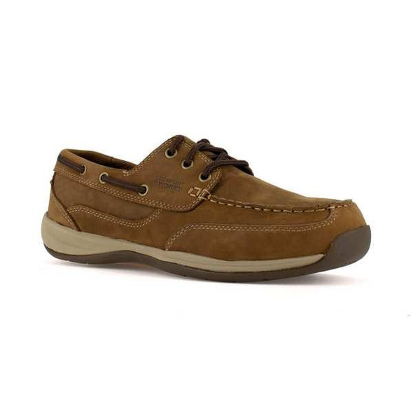Men's Boat Shoe, Steel Toe, Leather Upper, Rubber Outsole, Lace Up, Brown, 8 M