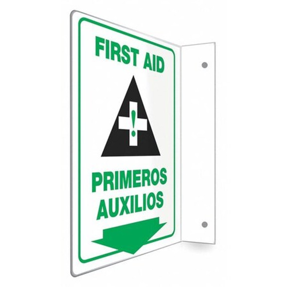 FIRST AID/PRIMEROS AUXILIOS, 9 in W x 12 in H, L-Shape Projection, PETG, 480W57