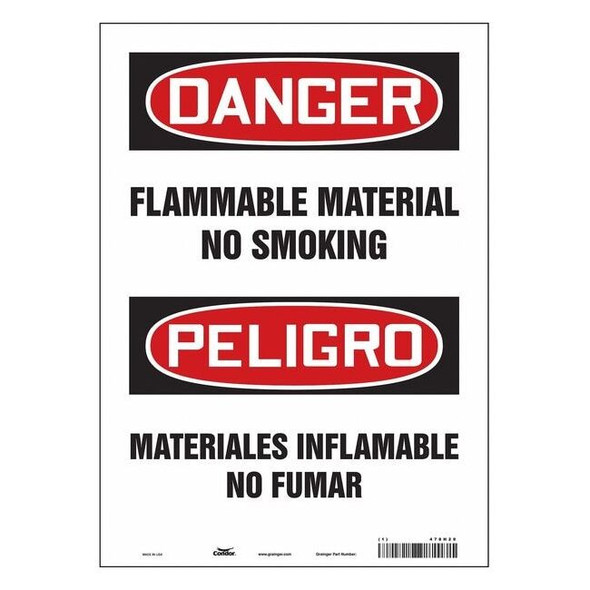 Danger Sign, 14 in H, 10" W, Vinyl, Vertical Rectangle, English, Spanish, 478H29