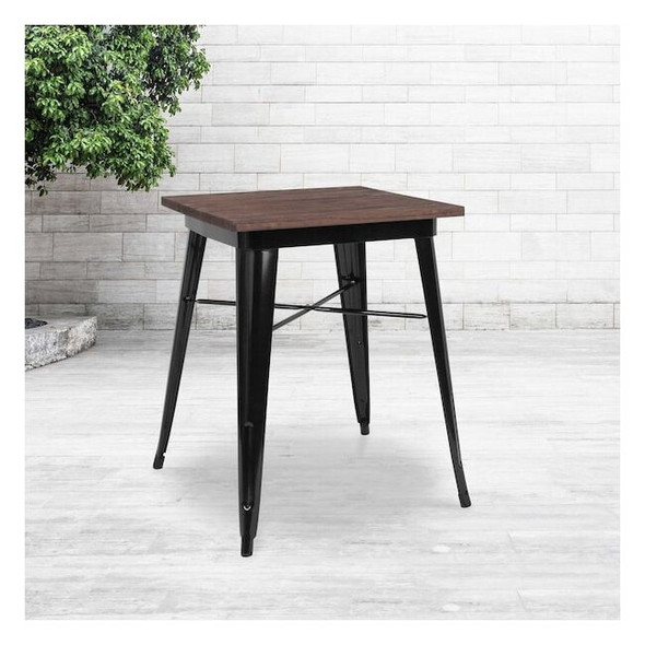 Flash Furniture Chair,Sq Indoor Table,Black Metal,23.5" CH-31330-29M1-BK-GG