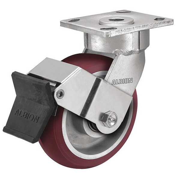 Albion Plate Caster,Swivel,Polyurethane,5 5/8"H 18AX04228SFBE Albion Plate Caster,Swivel,Polyurethane,5 5/8"H 18AX04228SFBE