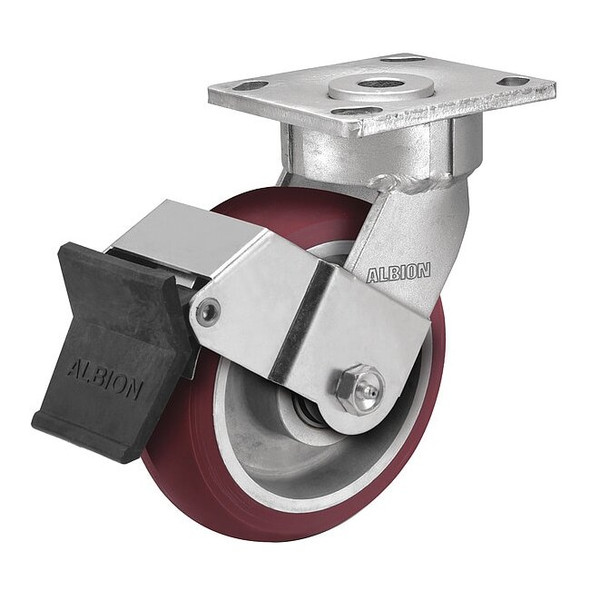 4" X 2" Non-Marking Polyurethane Swivel Caster, Face Brake, Loads Up To 800 lb