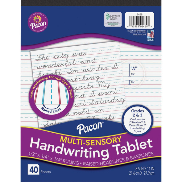 Pacon Multi-Sensory Ruled Handwriting Tablet - Student - White - 1 Each