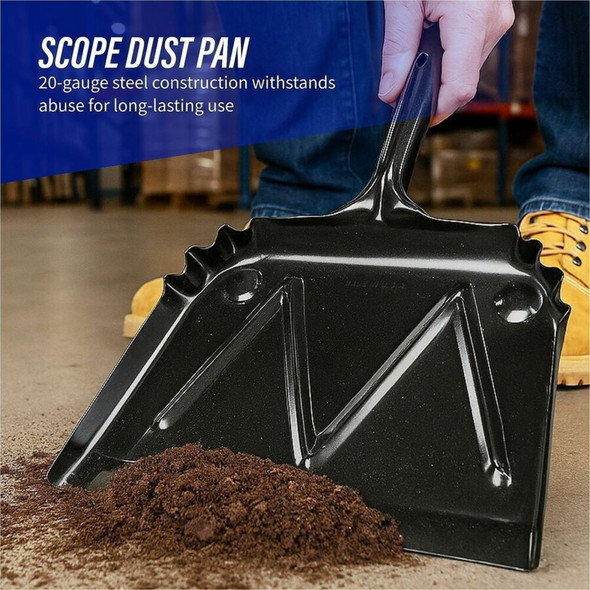 Genuine Joe Heavy-Duty Metal Dustpan - 12" Wide - Steel - Black - 1 Each