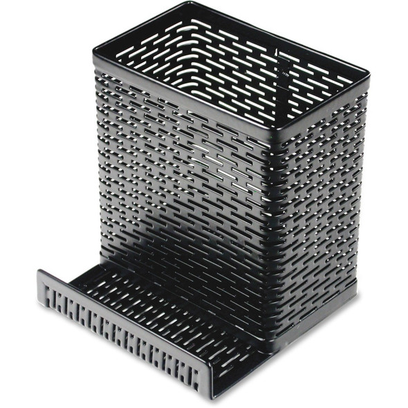 Artistic Punched Metal Pencil Cup/Cell Phone Stand - Metal - Black - 1 Each