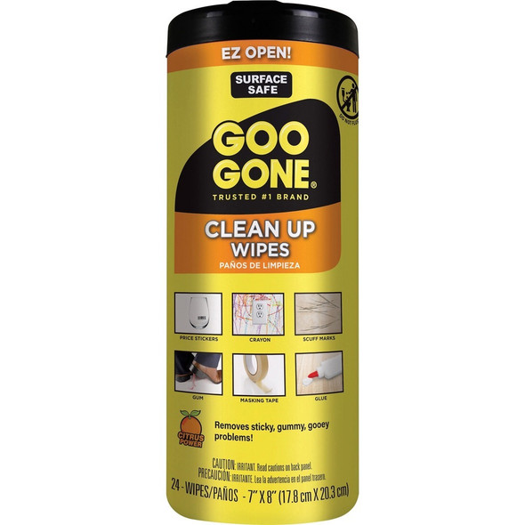 Goo Gone Tough Task Wipes - Disposable, Non-abrasive - White - 24/Tub - 1 Each
