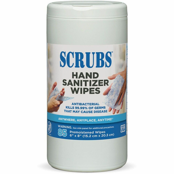 SCRUBS Hand Sanitizer Wipes - Blue, WhiteTub - 85/Tub - 1 Each