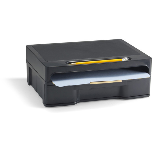 Officemate 2200 Series Monitor Stand with Drawer, HIPAA, Black - Black