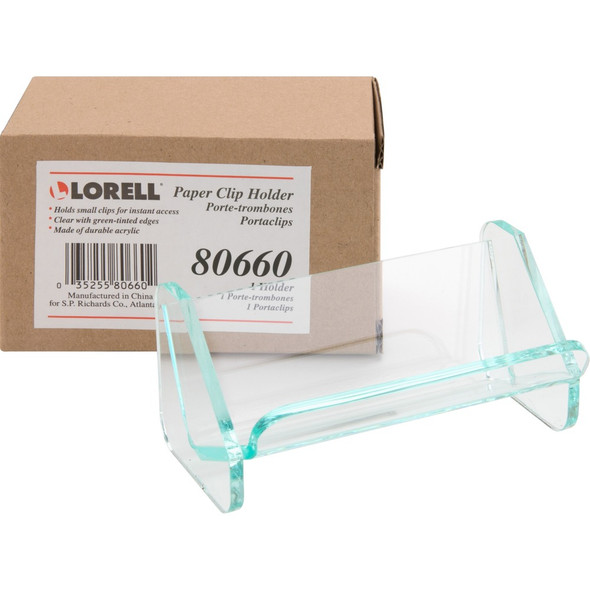 Lorell Paper Clip Holder - Acrylic - Green, Transparent - 1 Each