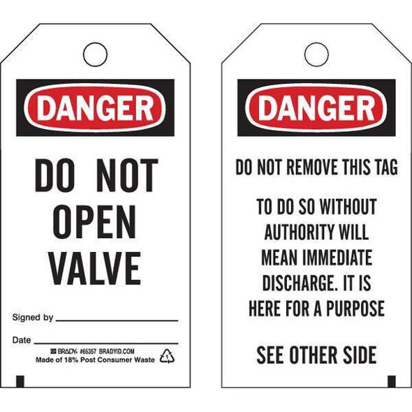 Brady Danger Tag, Accident Prevention, 5 3/4 in H x 3 in W, 25 PK 65357