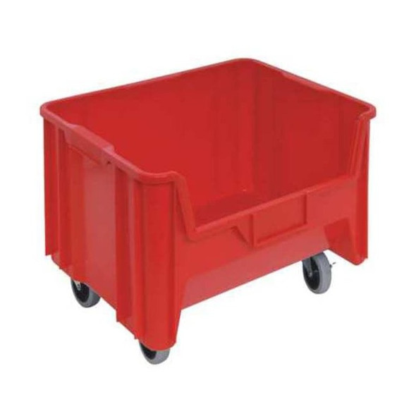 Mobile Storage Bin, Polyethylene, Red, 12 1/2 in H, 19 7/8 in W, 15 1/4 in L