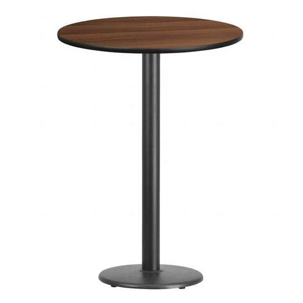 Round Walnut Lmnt Table Top,Round w/Base,30", Laminate Top, Wood Grain