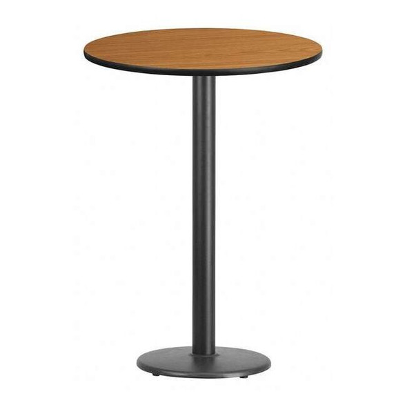 Round Natural Laminate Table, 30" W, 30" L, 43.125" H, Laminate Top, Wood Grain