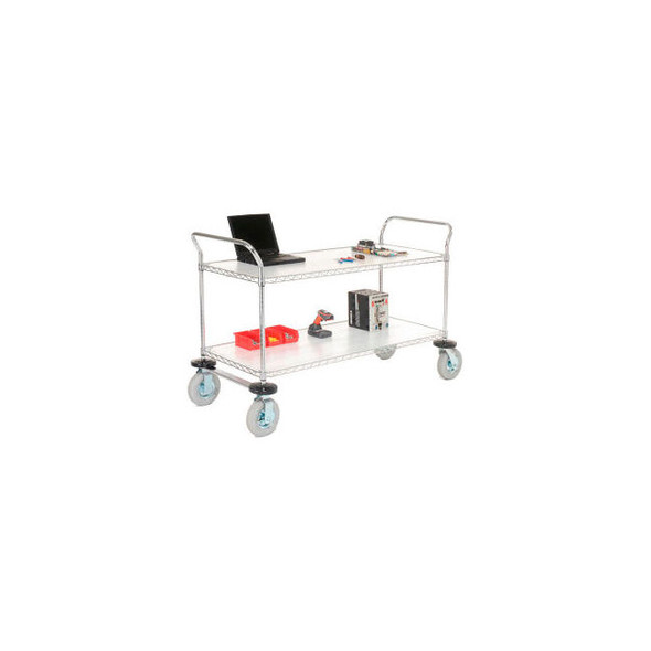 Nexel 2 Shelf Utility Cart Chrome 48""W x 21""D x 42""H Pneumatic Casters2 Swive