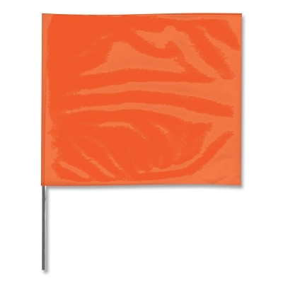 Stake Flags, 4 in x 5 in, 24 in Height, PVC Film, Orange Glo Pack of 100