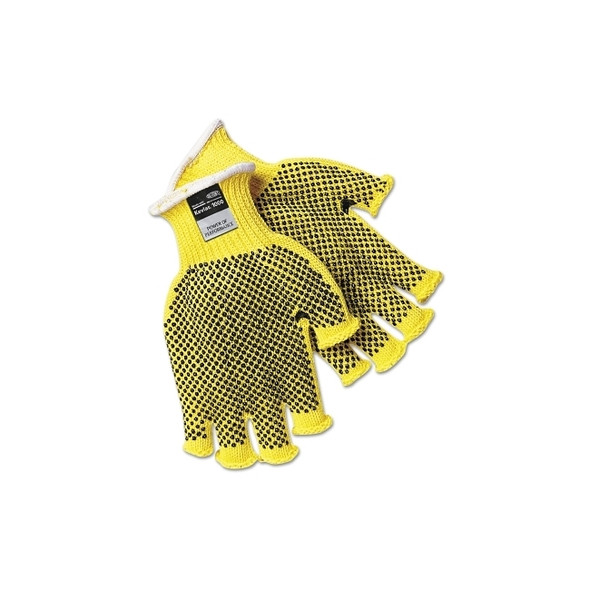 PVC Dotted Kevlar String Knit Gloves, Large, Knit-Wrist, Yellow, Dots 2 Side