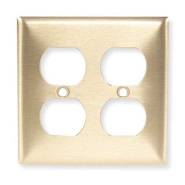 Hubbell Wiring Device-Kellems Dup Recept Wll Plt,Stnd;Brass,2Gng,Brsh SB82
