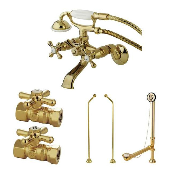 Clawfoot Tub Faucet Packages, Polished Brass, Tub Wall Mount