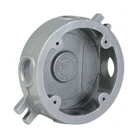 Electrical Box, 17 cu in, Outlet Box Type, 1 Gang, Aluminum, Round Shape