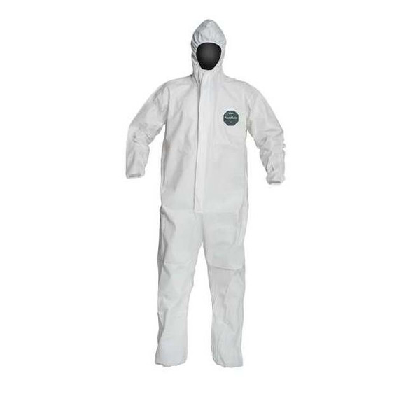 Hooded Disposable Coveralls, L, White, Microporous Film Laminate
