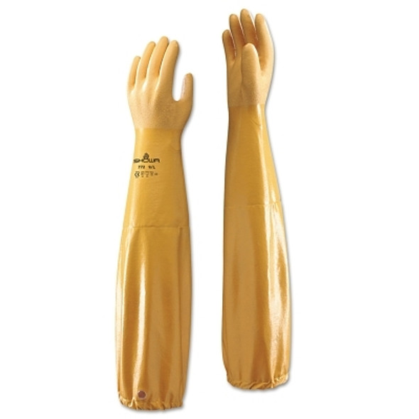 772 Nitrile Gloves, 26 in Cuff, Interlock Knit Cotton Lining, 8, Yellow, 12 mil